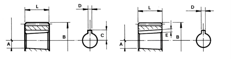 Mittapiirros: sarjan 10500 puolikytkimet, mitat L, B, A, C, D ja E